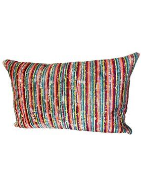 Colorful Handwoven Cotton Striped Throw Feather Pillow 23 x 14" Rectangular READ